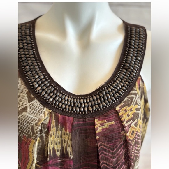 ZAC & RACHEL Aztec Tunic Top Size Small Bohemian Beaded Neckline Lined - Picture 6 of 8